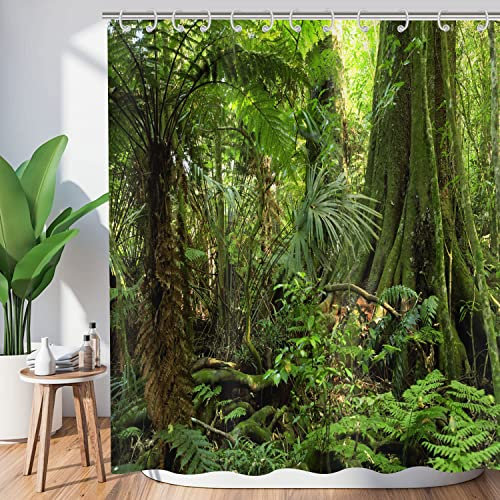 Hnmdmyi Duschvorhang Wald 180x220, Tropischer Dschungel Regenwald Grüner Baum Pflanze Natur Landschaft Szenerie Badewanne Vorhang Wasserdicht Polyester Stoff Waschbar Badevorhang für Badezimmer