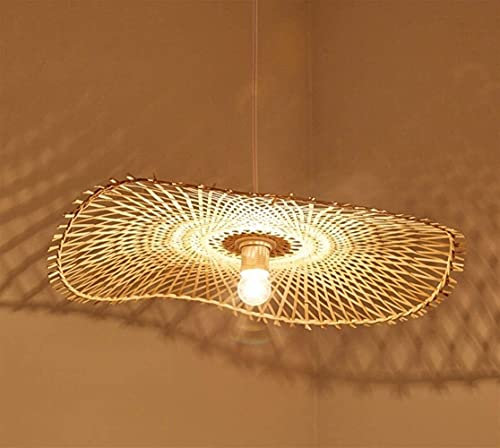 HWSY Plafonnier en rotin tissé à la Main à tête Unique Lustre en Forme de Chapeau de Paille Rustique, Suspension en Bambou Moderne Nordique Salon Bar Décoration E27 Luminaire Suspendu Interesting