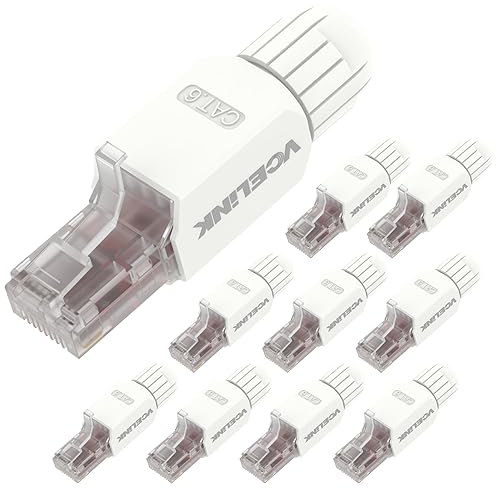 VCELINK Connecteur RJ45 Sans Outil, Fiche De Terminaison De Terrain RJ45 Cat 6, Fiche modulaire plaqué or, Connecteur UTP CAT6 sans outil pour câble réseau CAT6, CAT5E, 23-26 AWG 1Gbps lot de 10