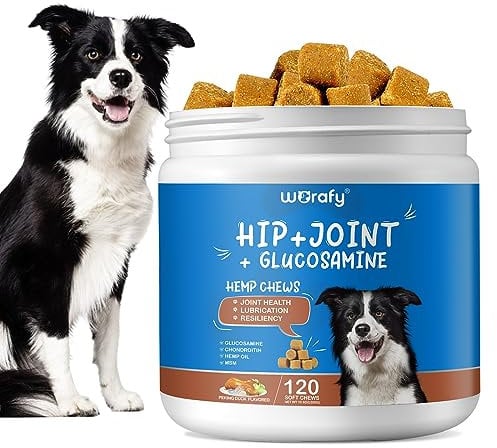 tkwwty Joint Support Supplements Chew for Dogs 120 Count, Hip & Joint Care Tablets with Glucosamine, Chondroitin, Green Lipped Mussel and Vitamins for dog joint care