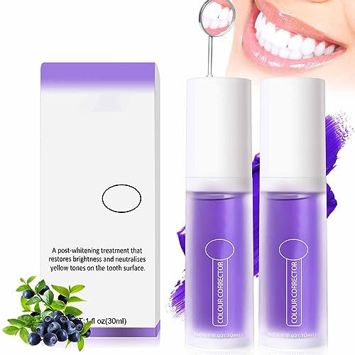 Purple Teeth Whitening Toothpaste, 2 Stück Zahnaufhellung Zahnpasta, Lila Zahnpasta Weisse Zähn, Zahncreme Aufhellung, Zahnpasta für Bleaching Zähne Erwachsene, Deep Stain Removal Kaffee, Gelbe Zähne