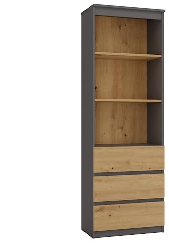 3E 3xE living.com 3xEliving Bucherregal mit 2 Schubladen in Anthrazit & Artisan Eiche (B:60cm x H:180cm x T:35cm)