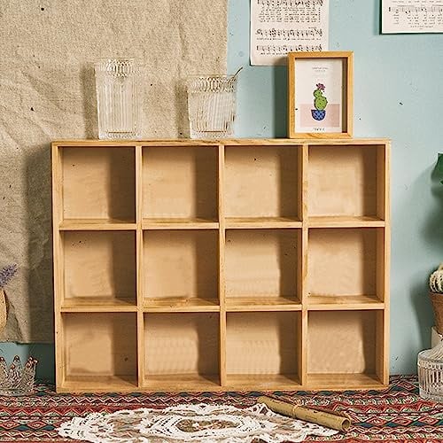 Shanrya Holz-Schattenbox-Regal, 12 Gitter, Mehrzweck-Retro, Langlebig, Exquisites Action-Figuren-Holzregal Zum Lernen (Mit Rückwand)