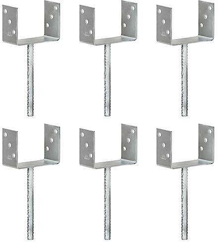 Homgoday Zaunanker 6 Stück Silber 14x6x30 cm Stahl verzinkt Zaunpfosten Reparatur Zaunpfosten Anker Erdspieß zur Reparatur gekippter Zaunpfosten, einfach zu installieren & doppelt fest