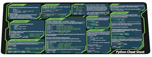 Designfullprint Python Cheat Sheet Mousepad for Beginner, Python Reference Guide Desk Mat, Python CheatSheet for Software Engineers, Gift for AI Programmer Desk Mat KMH