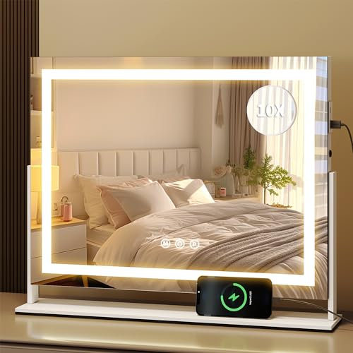 YITAHOME Hollywood Vanity Mirror with Lights, 63 x 51cm Large Light up Dressing Table Mirror, Makeup Mirror with Lighting USB and Type-C Output Ports, 3 Color Modes, Wall Mirrors for Bedrooms
