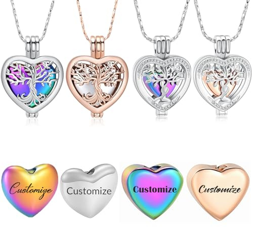 QGJNSGC Tree of Life Urn Necklaces for Ashes Heart Shape Cremation Jewelry Memorial Keepsake Jewelry Gifts for Women Men Memorial Lockets Ashes Holder for Pet