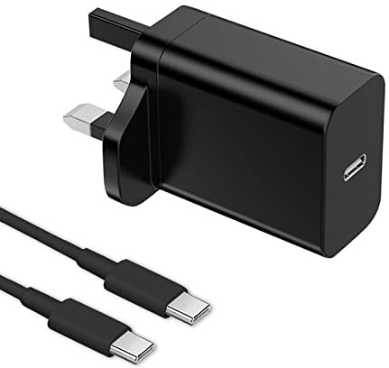 30W Type-C Fast Charger Cable Compatible with Google Pixel 7/7a/8/8 Pro, for Sony Xperia 1 IV, 10V, L4, for iPhone 15/16 Pro Max, for Samsung Galaxy S22 Ultra S22+ S21 Plus Power Adapter UK Plug