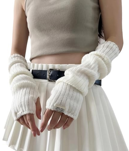 Arm Warmers for Long Sleeve Fingerless Y2K Cool Girls Warm Black White Gothic Skateboard Punk Hip Hop Knitted