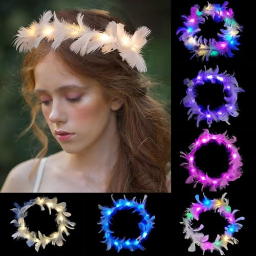 10er-Pack LED Haarreif, LED Blumenkranz Haare für Damen und Kinder - Geburtstag, Weihnachten, Halloween, Fasching, Party, Hochzeit Dekor