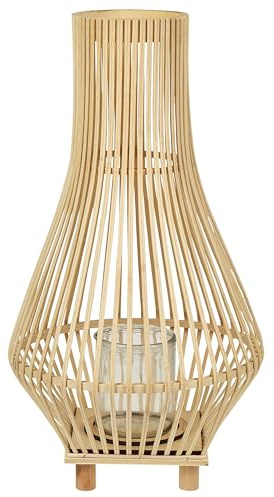 Dekorative Laterne Weidenholz Hellbraun mit Glaseinsatz 58 cm Boho-Stil Leyte