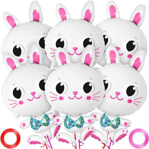 6 PCS Osterhase Ballon, Folienballon Hase, Hasen Ballon Helium, Folienballon Kaninchen, Oster Luftballons, Ballon Kaninchen, Perfekt für Oster-Kindergeburtstagsparty-Dekorationen