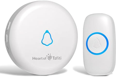 Heart of Tafiti Funkklingel Set, IP55 Wasserdicht, Haustürklingel Kit mit 1 Plug-In-Empfänger und 1 Sender, LED-Blitz, Weiß