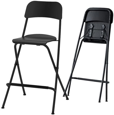 Klappbarer Barhocker 63/74cm skandinavisch, Moderner klappbarer Hochstuhl mit Rückenlehne, klappbarer Thekenstuhl für Küche, Bistro, Party, Pub, Faltbarer Metallhocker (Color : Black, Size : Counter