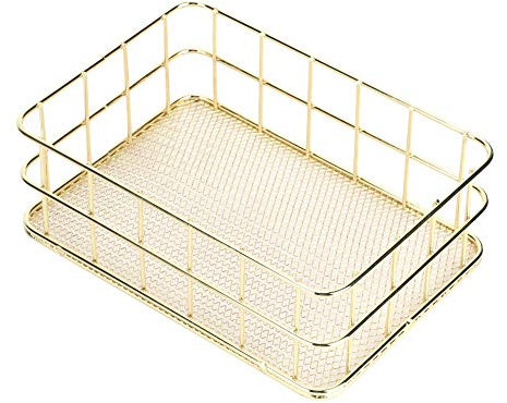 Golden Wire Mesh Desktop Storage Organizer, Desk Drawer Organizer Tray, and Stable, Ideal for Home Decor, Space Saving (S)