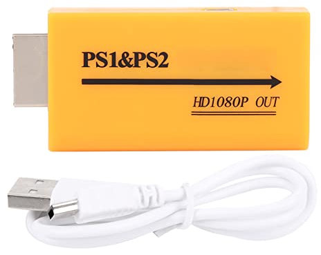 Beufee PS1 PS2 zu HDMI-Konverter-Adapter, Video-Konverter, HDMI-Konverter-Adapter, Audio-Video-Konverter Für PS1 PS2, 7 X 3,5 X 1,5 cm, Gelb