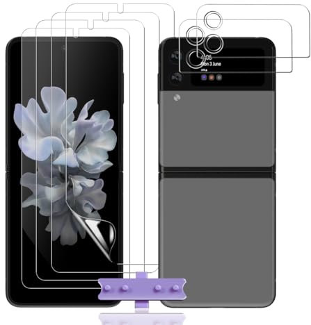 Rnnmeeko Protector de Pantalla para Samsung Galaxy Z Flip 3, [4 Pack] TPU Protector de Pantalla y [2 Pack] Samsung Galaxy Z Flip 3 Cristal Templado Protector de Lente de Cámara, Anti-Arañazos