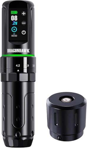 Dragonhawk L3 Tattoo Maschine Set,7 Hublängen 2000mAh Akku | Kabelloses Tätowiermaschine Hublänge 2,4–4,2 mm,RCA-Anschluss,Linien & Schattierung,Geeignet Für Einsteiger Schwarz