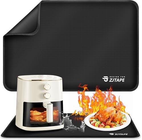 Tappetino resistente al calore - Tappetino di protezione termica 60x40cm, Sottotappeto ignifugo, Tappetini in silicone ignifugo antiscivolo e impermeabile per friggitrice ad aria (Nero)