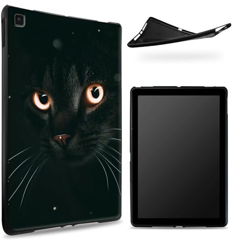 Entworfen für Samsung Galaxy Tab A7 26,4 cm (10,4 Zoll) 2020 (SM-T500/T505/T507), matte TPU-Gummi-Rückseite mit schwarzem Katzen-Glitzer, schlanke, weiche, stoßfeste Silikon-Schutzhülle