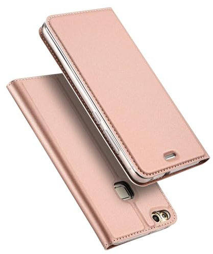CoolGadget Flip Case für Huawei P10 Lite, Handyhülle PU Leder Schutzhülle mit Kartenfächern und Standfunktion, Rosegold
