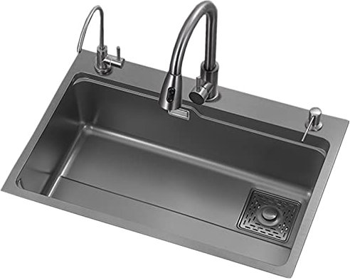 Fregadero gris oscuro: nuestro fregadero de cocina de acero inoxidable de diseño moderno cuadrado brillante tiene esquinas anchas optimizadas y un acabado cepillado gris oscuro para hacer que su