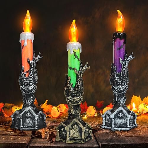 SPERMUOY Halloween Deko kerzen,Halloween Schädel Kerze Licht Skelett Geist Hand Kerzenhalter,Halloween Kerze Licht für Halloween Kerzen Drinnen Outdoor Deko