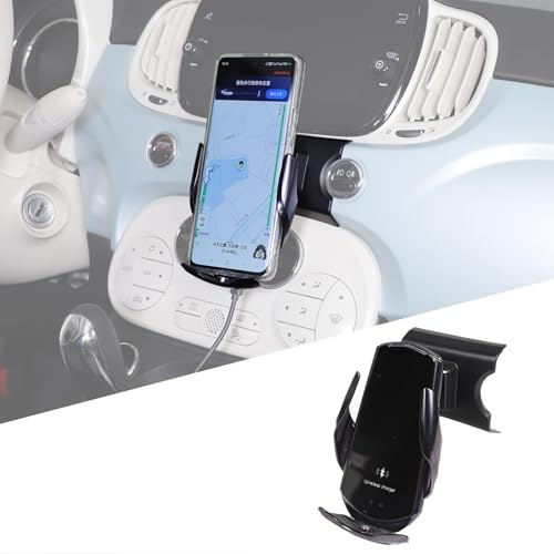 DIYUCAR Car Mobile Phone Holder Compatible with Fiat 500 2016-2024 Centre Console Car Phone Mount 360° Rotation Cell Phone Stand (Style C-Wireless Charging)