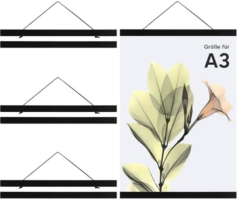 Dulov A2/A3/A4 Posterleiste, Magnetisch Posterschiene Posterleisten 21/31/41CM, Posterrahmen Holz Poster Aufhänger, Bilderleiste Posterhänger (3 Stück A3-Schwarz)