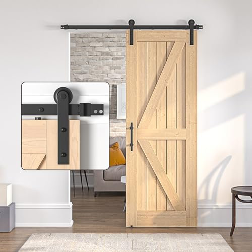 SANKEYTEW 5.5FT/167.6CM Sliding Door Kit,Single Wood Barn Door Sliding Kit,Sliding Door Track,Barn Door Hardware Track Kit,Steel Flat Track System,Closet Rail Sliding Kit
