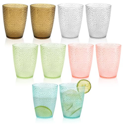 SHAIDOJIO 10 Piezas Vasos Acrílicos de Colores de 270ml, Vasos Agua Acrílicos Irrompibles, Vasos Apilables, Premium Vasos de Zumo de Agua para Fiestas Cenas Familiares Casa Picnic