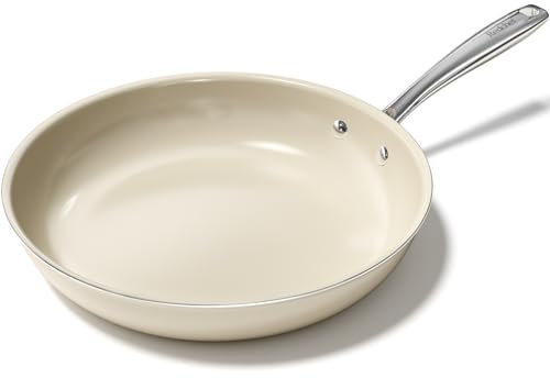 Redchef Non Stick Frying Pan Skillet 28cm, Ceramic Non Stick Saute Pans, 11 inch Cooking Pan with Stay Cool Handle, All Stovetops (Gas, Electric & Induction), Oven Safe, PFAS-Free (Beige)