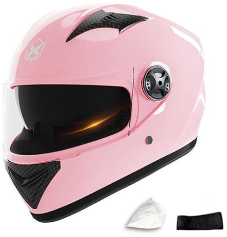 SMTSEC Motorradhelm Damen Herren Full Face Helm Retro Klapphelm DOT/ECE-Zertifizierter Mit Anti-Fog Sonnenblende Helm Motorrad Downhill Helm Mopedhelm Schutzhelm Für Cruiser Chopper,Pink-54~62CM
