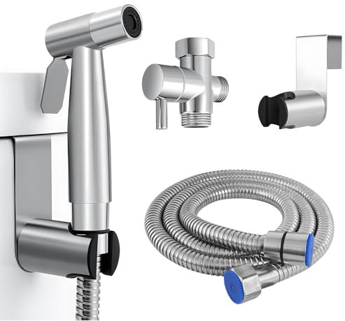 Kit de Douchette de Bidet en Acier Inoxydable, Vaporisateur de Toilette Douchette à Main avec 1.5m Tuyau et Support, Kit Douchette WC Complet, Pulvérisateur de Bidet à Main pour Hygiène Personnelle