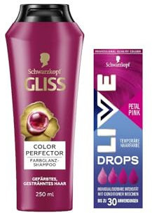 Schwarzkopf Live Color Drops Petal Pink (30 ml), dosierbare Farb-Drops, Tönung zum Mischen, bis zu 12 Haarwäschen & Gliss Shampoo Colour Perfector (250 ml) Color Shampoo für gefärbtes Haar