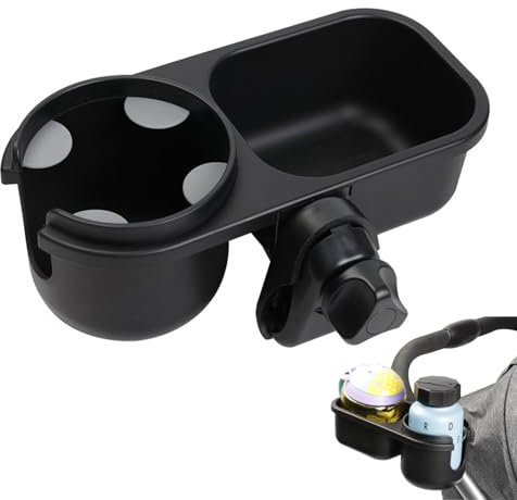 KM-Universal Becherhalter mit Snack-Tablett für Kinderwagen Buggy Zubehör,2-in-1 Multifunktions Getränkehalter Snack-Organisator,Abnehmbar Bollerwagen Becherhalter für Buggy Rollstuh (Schwarz)
