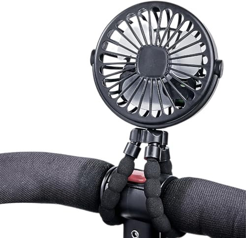 Ventilador portátil para cochecito - Ventilador giratorio con clip para cochecito de niño pequeño, cubierta de malla para ventilador portátil para bebé | Ventilador de mano con trípode flexible girato