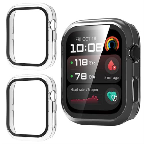 GIOPUEY Hülle Kompatibel mit Huawei Watch D2, [2 Stück] Glasschutzfolie + Hartplastikrahmen, 360° Rundumschutz Cover - Transparent+Transparent