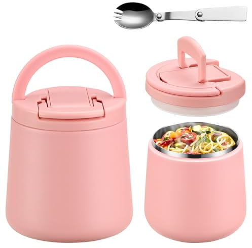 Itslife Thermobehälter für Essen 600ml, Warmhaltebehälter Essen Edelstahl mit Schnallendeckel und Löffel, Thermo Lunchbox Kinder Auslaufsicher, Essensbehälter für Picknick, Schulen und Büros, Rosa