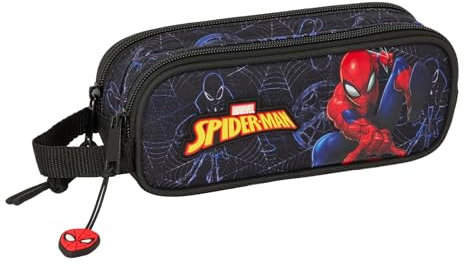safta Spiderman Attack Doppelmäppchen für Kinder, ideal für Kinder im Schulalter, bequem und vielseitig, Qualität und Widerstandsfähigkeit, 21 x 6 x 8 cm, Schwarz, M, Casual