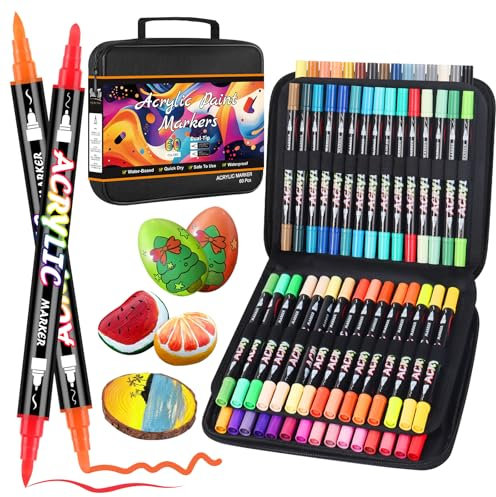 Sanyetral 60 Colors Acrylic Paint Pens-Based Acrylic Paint Markers for Wood,Canvas,Rock Painting,Glass,Ceramic,Stone Surfaces,DIY Crafts Making