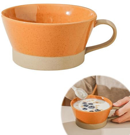 Taza de café grande, 700 ml, cuenco grande con asa, taza de café XXL, cerámica grande (naranja)