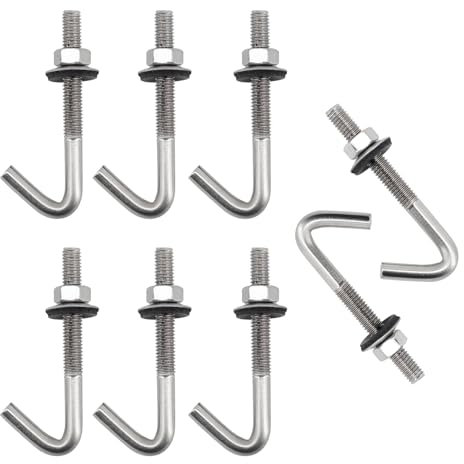 (20 Pieces) M6x45mm Roof Anchor Bolt Concrete Anchors Screws J Hook 304 Stainless Steel 7 Shape Wall Hook Long Shank Hooks With Hex Nut Washer