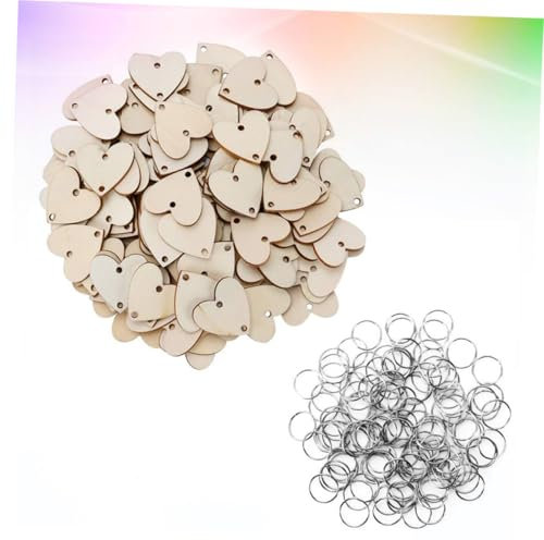 Veemoon 50pcs Heart Shaped Wooden Ornaments with 50 Iron Rings Lightweight Craft Tags for Decoupage Embellishments and Calendar Projects