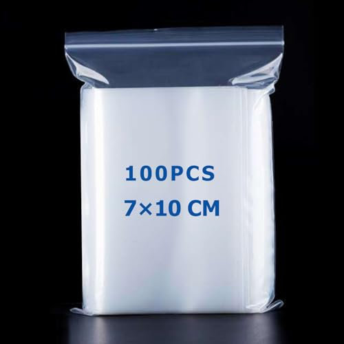 100 Grip Seal Bags - Small Plastic Bags Sealable, Resealable Clear Bags, Mini Plastic Bags, Poly Sealable Plastic Bags, Zip Lock Bags for Jewelry Storage, Candies, Coins, Medicine (7x10cm)