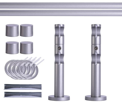 Victoria M. Gardinenstange Set mit Kappenknäufen mit Wandhalter und Flachring, Vorhangstange Ø 19 mm Länge 160cm, 2-Läufig, Silber