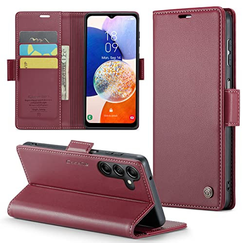 Phernykas Cover per Samsung A14 Custodia Portafoglio [Blocco RFID] Premium Pelle PU [Magnetica] Wallet Libro con Porta Carte Slot Supporto Flip Case per Samsung A14, Rosso