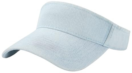 Denim Sun Visor Cap for Women Men Long Peak Thicker Sweatband Hat Anti UV Tennis Visor Sun Hats Adjustable Sports Cap for Golf Light Blue