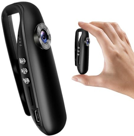 Ruioomeep Fotocamera corpo per riprese video e foto, fotocamera con clip posteriore, mini videocamera, videocamera per visione notturna, fotocamera a infrarossi Full HD, rotazione manuale a 180 gradi