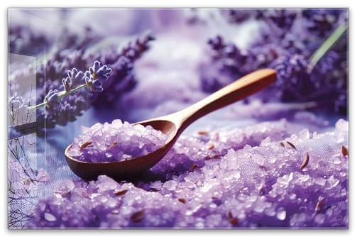 Herdabdeckplatte 80x52 cm einteilig aus 4mm ESG Glas | Lavendel Salzkristalle violett Kristalle, Badesalz, Bad & Spa | Herd Abdeckung Abdeckplatte Induktion Schneidebrett Glasplatte für Ceranfeld
